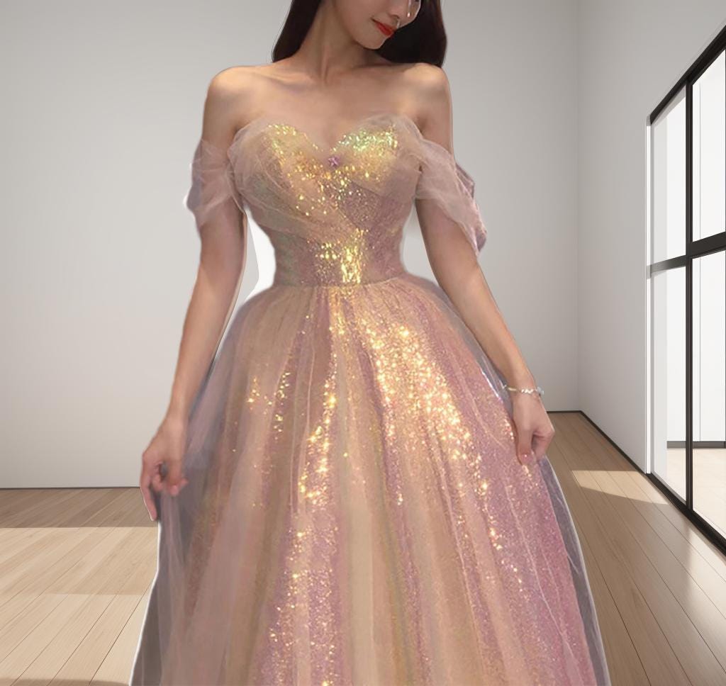 Off Shoulder Pink Prom Dress - Etsy Canada