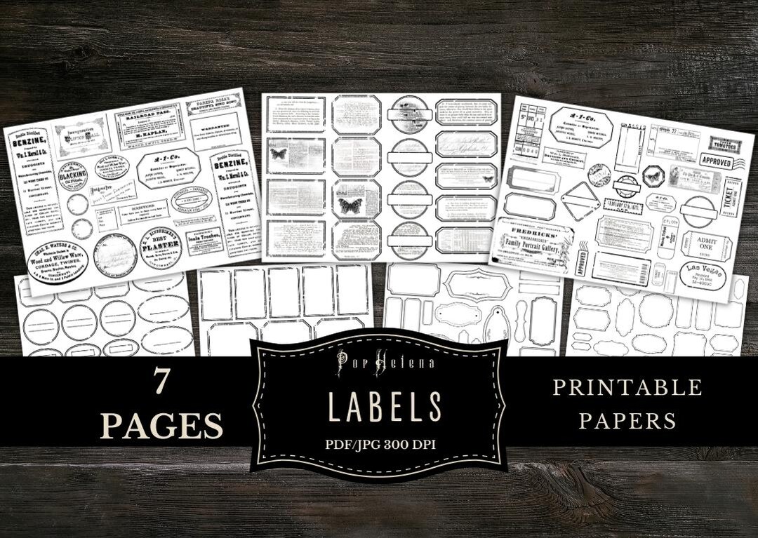 Vintage Printable Labels | Junk Journal Labels | Ephemera Black and ...
