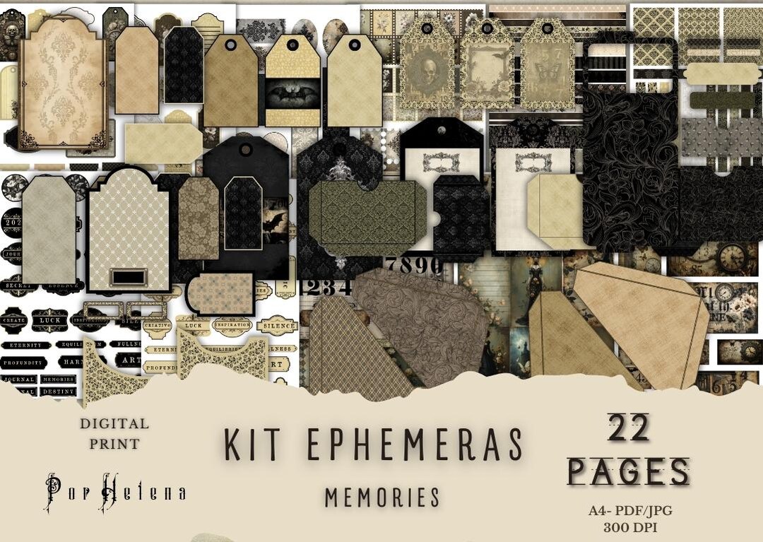 Printable Ephemera Kit for Junk Journal Dark Vintage Gothic Memories A4 ...