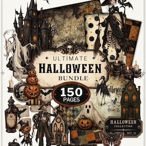 Ultimate Halloween Junk Journal Bundle | 150 Pages | Gothic Vintage Halloween Printable | Ephemera | Fussy Cuts | Background Papers