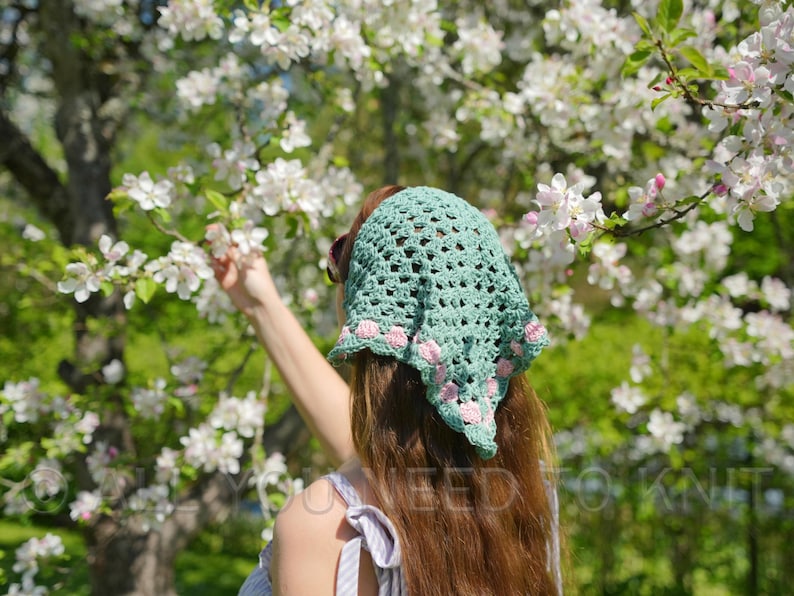 Blossom Bandana crochet pattern listing photo by AllYouNeedToKnit