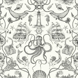 Deep Sea Toile Wallpaper- Black