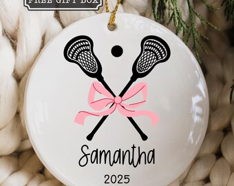 Girls Lacrosse Ornament Personalized Lacrosse Player Ornament Custom Lacrosse Gift Pink Bow Lacrosse Christmas Ornament Girls Team Keepsake