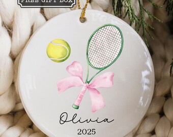 Personalized Tennis Ornament Pink Bow Custom Name 2025 Christmas Gift for Tennis Player Partner Lover or Coach Feminine Coquette Keepsake