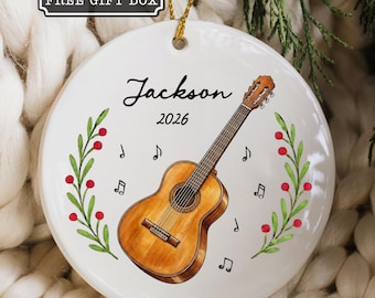 Personalized Acoustic Guitar Christmas Ornament, Custom Name Guitar Ornament, Guitar Player Gift, Musician Keepsake