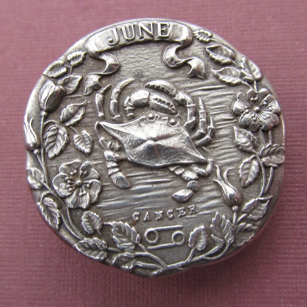 Antique Cancer Zodiac Pin Sterling Silver Art Nouveau June Brooch By Mermod & Jaccard