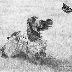 English Cocker Spaniel giclee print "Chasing Butterflies" by Cindy Alvarado