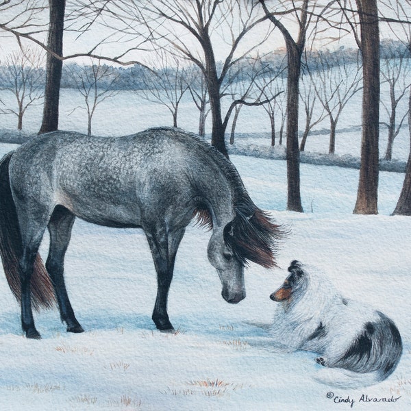 Limited Edition Collie and Andalusian Print "Spellbound" by Cindy Alvarado