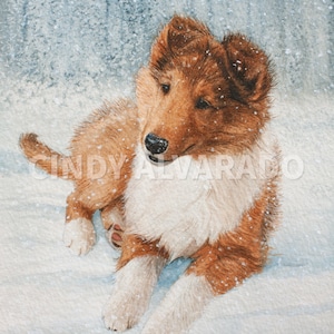 Collie Puppy Print &quot;Winter&#39;s Magic&quot;, Limited Edition Giclee Print