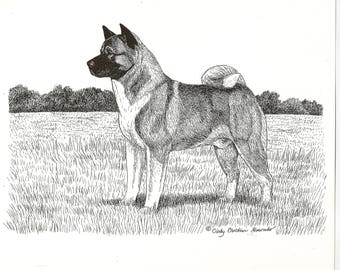 Akita Pen and Ink Giclee Print by Cindy Alvarado