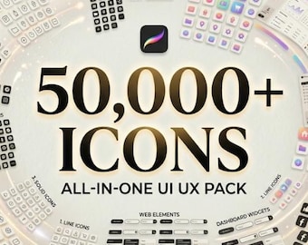 Pakiet ponad 50 000 ikon UI UX (svg, png, ai, xd) (do pobrania w wersji cyfrowej)