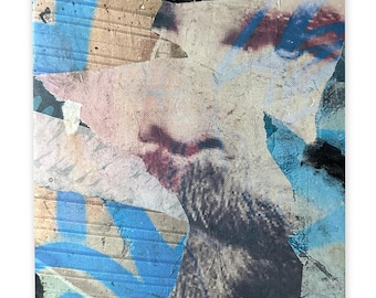 Street-Art-Holzschnitt-Collage – Männergesicht mit Schnurrbart (8 x 7 Zoll)