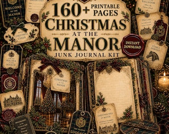 Christmas Junk Journal Kit, 160+ Printable Pages, Vintage Ephemera Pack, English Manor Scrapbook Papers