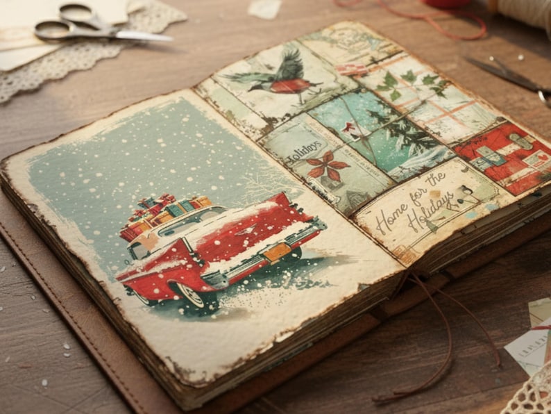 160 Retro Christmas Junk Journal Pages Vintage Christmas Ephemera Kit ...