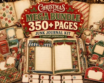 Christmas Junk Journal Kit, 360 Page Printable Ephemera Pack, Vintage Fussy Cuts, Winter Digital Scrapbook Paper Download