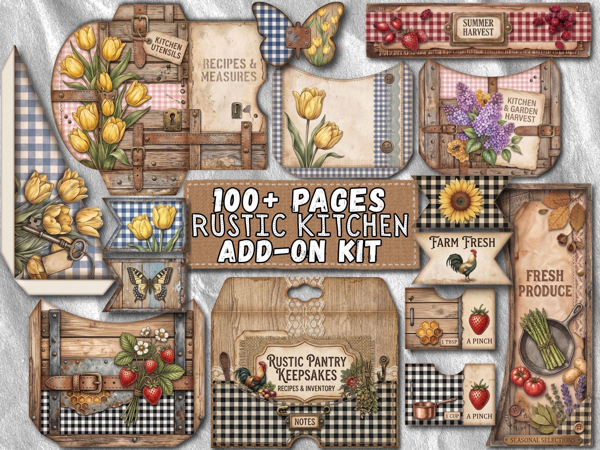 Rustic Kitchen ADD-ON Ephemera Junk Journal Kit 100+ Printable Pages ...