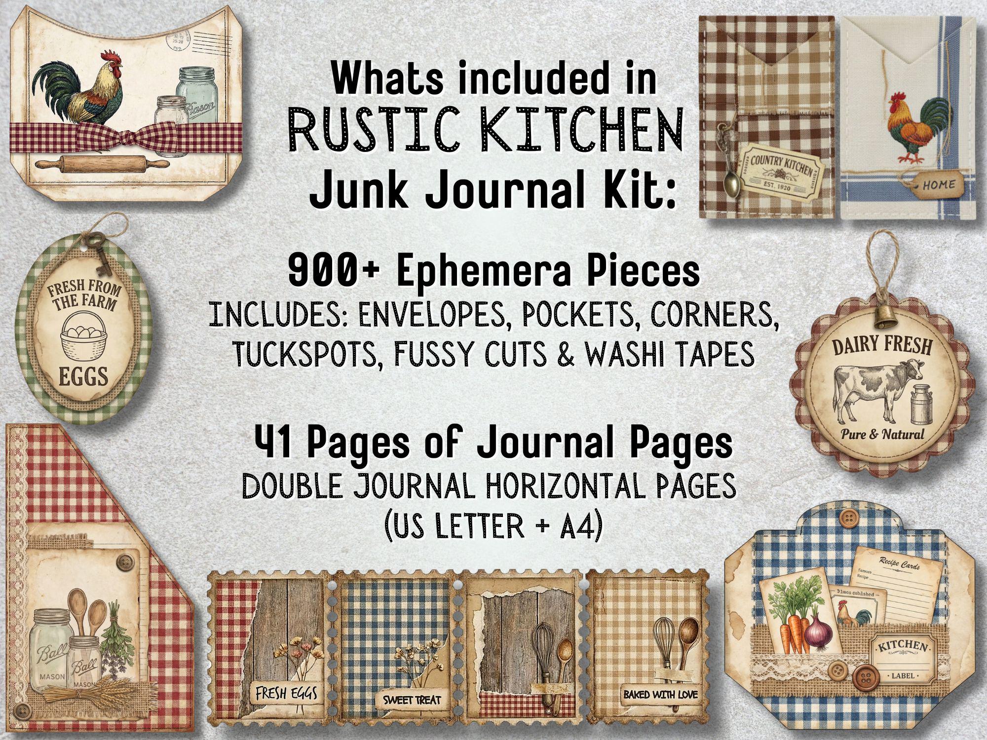 Rustic Farmhouse Kitchen Junk Journal Kit 900+ Ephemera Pack Vintage ...