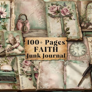 Faith Junk Journal Paper Bundle 100 Vintage Shabby Chic Christian Pages, Bible Journaling Printable, US Letter A4