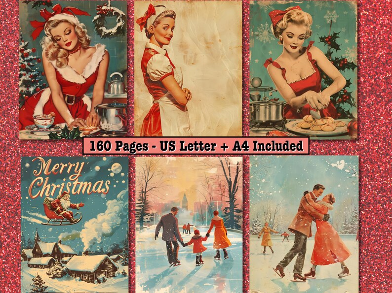 160 Retro Christmas Junk Journal Pages Vintage Christmas Ephemera Kit ...