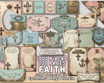 Faith Junk Journal Kit 200 Pages 1000+ Ephemera Scripture Journaling Christian Printable Scrapbook Kit