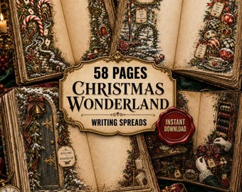 Christmas Wonderland Junk Journal Kit, Vintage Winter Collage Paper, Scrapbook Sheets (Digital Download)