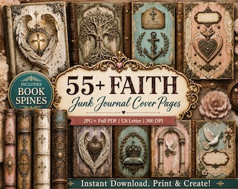 Faith Junk Journal Covers & Book Spines, 56 Printable Christian Cover Pages for Front or Back, US Letter JPG PDF, Instant Download
