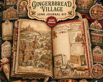 Gingerbread Junk Journal Kit 79 Printable Christmas Pages with Recipe Cards and Ephemera PNG JPG PDF