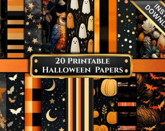 Halloween Digital Paper Pack: 22 Printable Scrapbook Patterns (Digital Download)