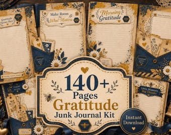 Gratitude Junk Journal Kit, Bee Honeycomb Printable Pages, Cottagecore Ephemera Folio, Vintage Digital Download, 140+ Pages US Letter A4