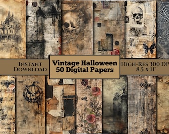 Vintage Halloween 50 Papers MINI. Spooky Gothic Junk Journal Crafting Printables Kit | Digital Download