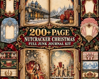 Nutcracker Junk Journal Kit, 217 Printable Christmas Digital Paper, Vintage Ephemera Bundle, Holiday Fussy Cuts
