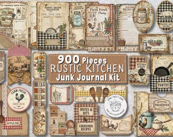 Rustic Farmhouse Kitchen Junk Journal Kit 900+ Ephemera Pack Vintage Recipe Journal Pages Cooking Baking Scrapbook Papers