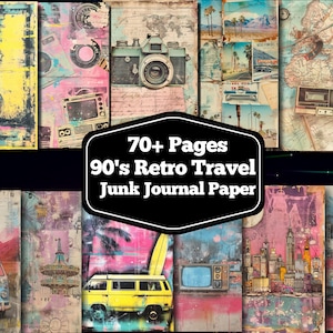 Kit de diario de viaje retro de los 90. Más de 70 páginas tamaño carta (EE. UU.) y A4 (descarga digital)