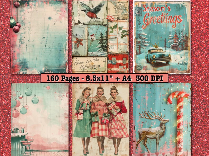 160 Retro Christmas Junk Journal Pages Vintage Christmas Ephemera Kit ...