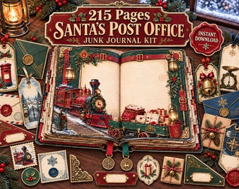 Santa Junk Journal Kit, Christmas Junk Journal Pages, Santa's Post Office Printable Ephemera, Vintage Letters & Stamps, 215 Pages