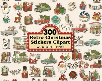 300 Retro Christmas Stickers | Vintage Holiday PNG Clipart | Scrapbooking, Junk Journals, Printable Holiday Crafts