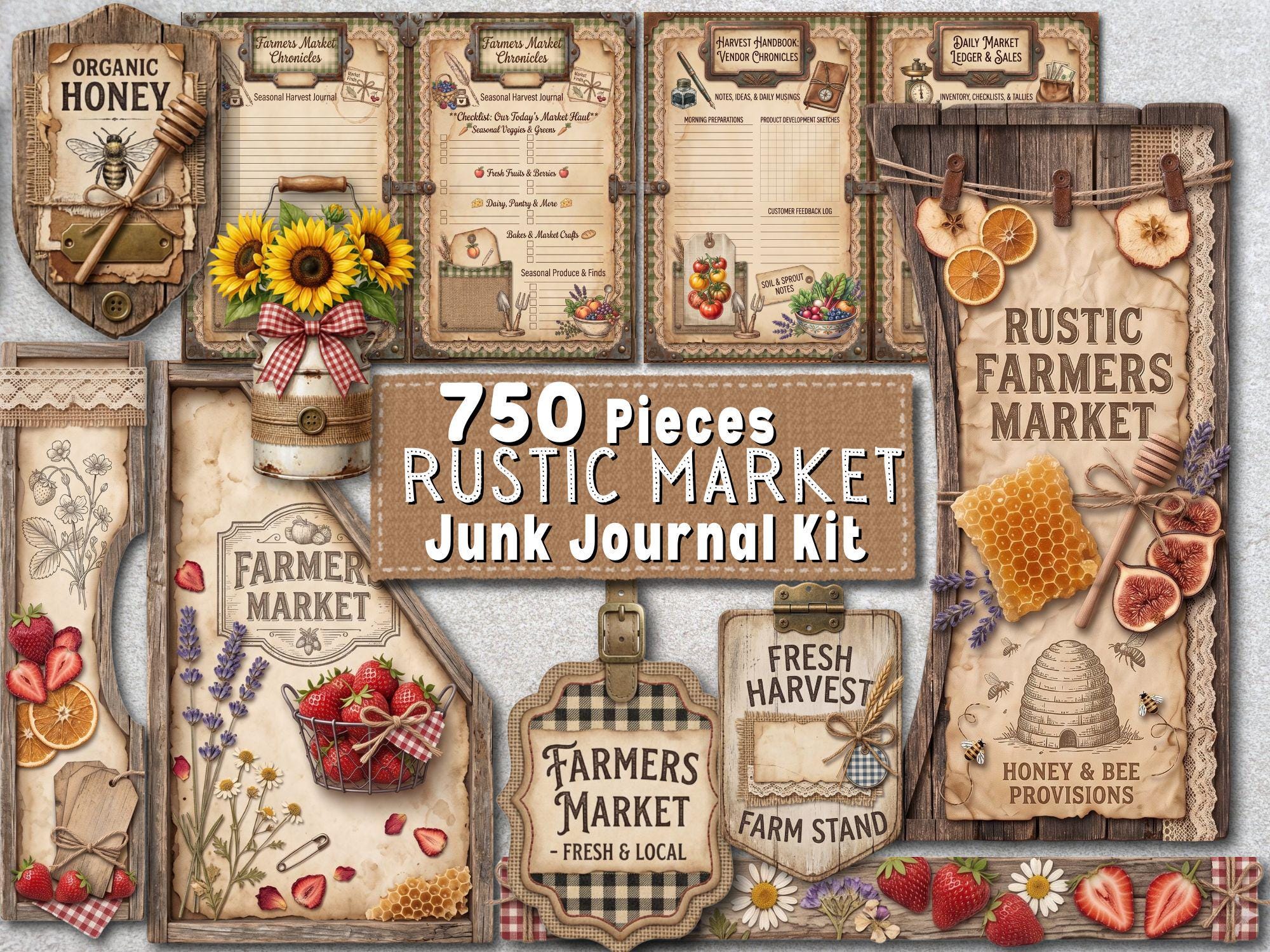 Rustic Farmers Market Junk Journal Kit 750+ Pieces, Vintage Farm ...