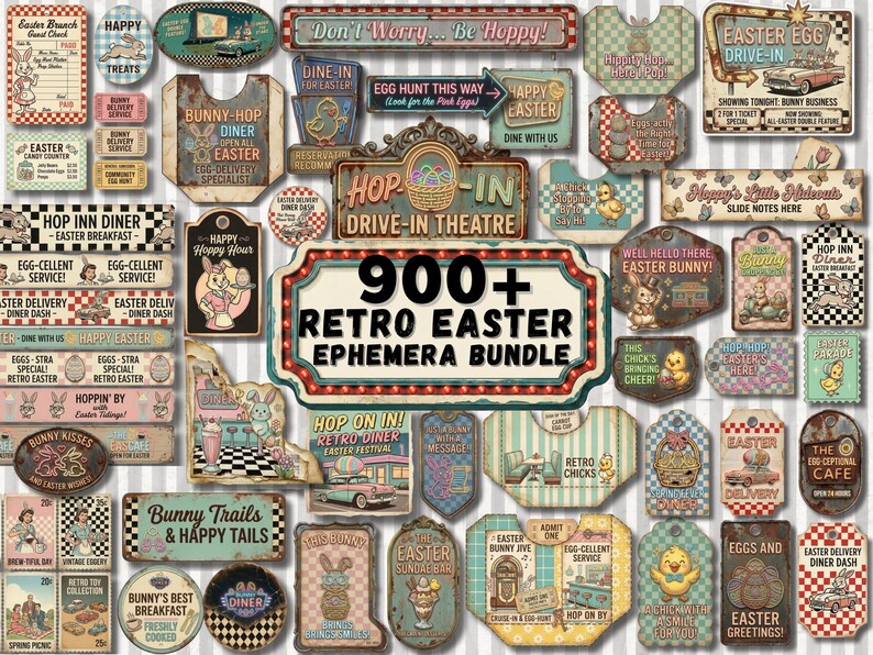 Retro Easter Ephemera Bundle, 900+ Printable Pieces, Envelopes Tags ...