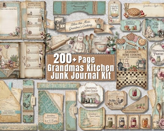 Grandma's Kitchen Printable Junk Journal Kit Rustic Recipe Journal Pages Vintage Ephemera Pack Cooking Baking Scrapbook Papers