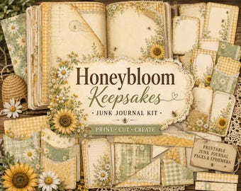 Cottagecore Junk Journal Kit, 130+ Printable Pages, Vintage Daisy Bee Ephemera, Honeybloom Keepsakes Digital Download, US Letter A4