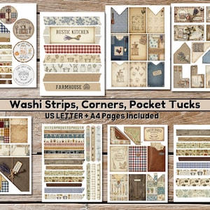 Rustic kitchen printable scrapbook kit recipe journal pages vintage baking cooking themed ephemera