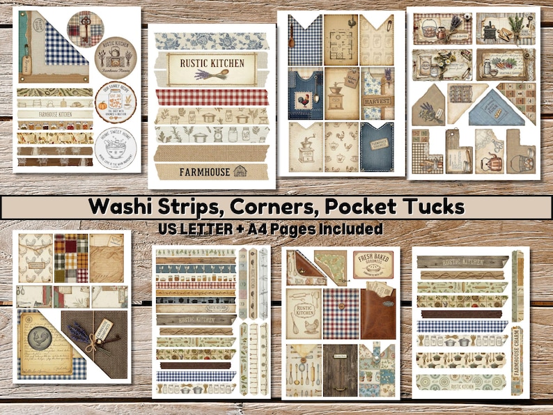 Rustic kitchen printable scrapbook kit recipe journal pages vintage baking cooking themed ephemera