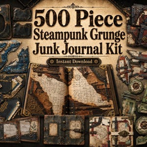 Steampunk Junk Journal Kit, 500+ afdrukbare pagina's, bundel grunge ephemera, industriële vintage kieskeurige uitsnijdingen, digitale download png jpg pdf