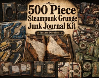 Steampunk Junk Journal Kit, 500+ Printable Pages, Grunge Ephemera Bundle, Industrial Vintage Fussy Cuts, Digital Download PNG JPG PDF