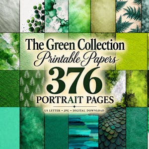 Green Junk Journal Paper, 376 Printable Portrait Pages, Green Textures and Patterns, US Letter JPG Digital Paper Collection