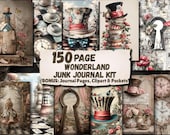 Alice in Wonderland Junk Journal Kit, 150 Printable Pages, Wonderland Ephemera Bundle, Digital Scrapbook Papers, Pockets, US Letter A4 A5