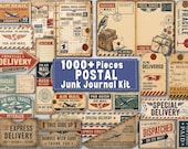 Vintage Postal Junk Journal Kit, 1000+ Printable Ephemera Bundle, Air Mail Labels, Tags, Stamps, Envelopes, Digital Download