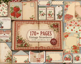 Vintage Strawberry Junk Journal Kit, 170+ Printable Pages & Ephemera, Cottagecore Strawberry Digital Paper, Vintage Fruit Journal Pages