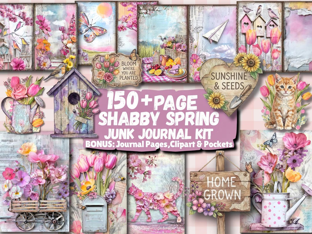 Shabby Chic Junk Journal Kit Mega Bundle, 150 Pages, Journal Papers ...