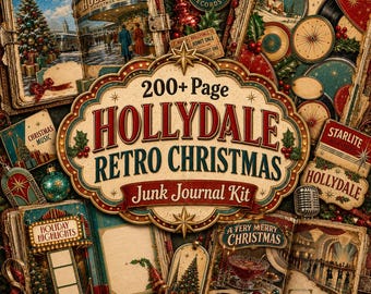 Retro Christmas Junk Journal Kit, Mid Century Vintage Christmas Ephemera, 200+ Printable Junk Journal Pages, Christmas Digital Paper